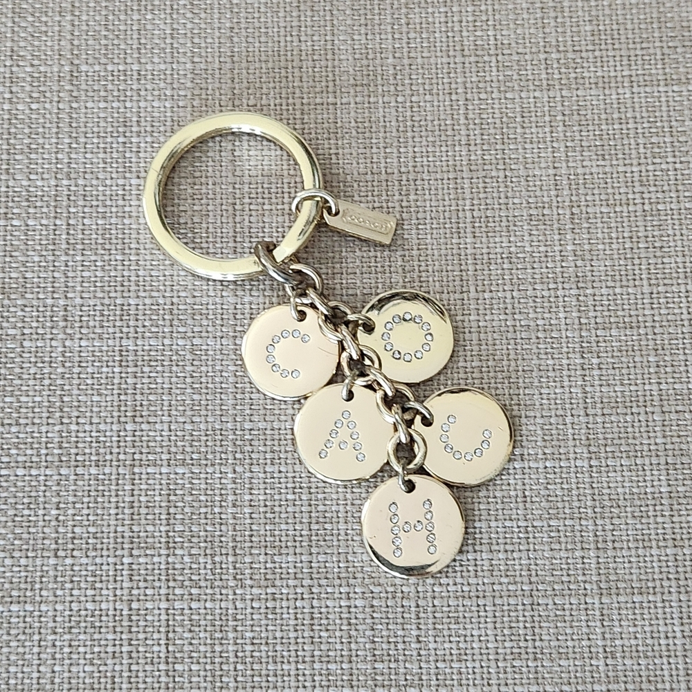 Rare Vintage Coach Gold Keychain Bag Charm with Crystal Accents - Picture 7 of 9